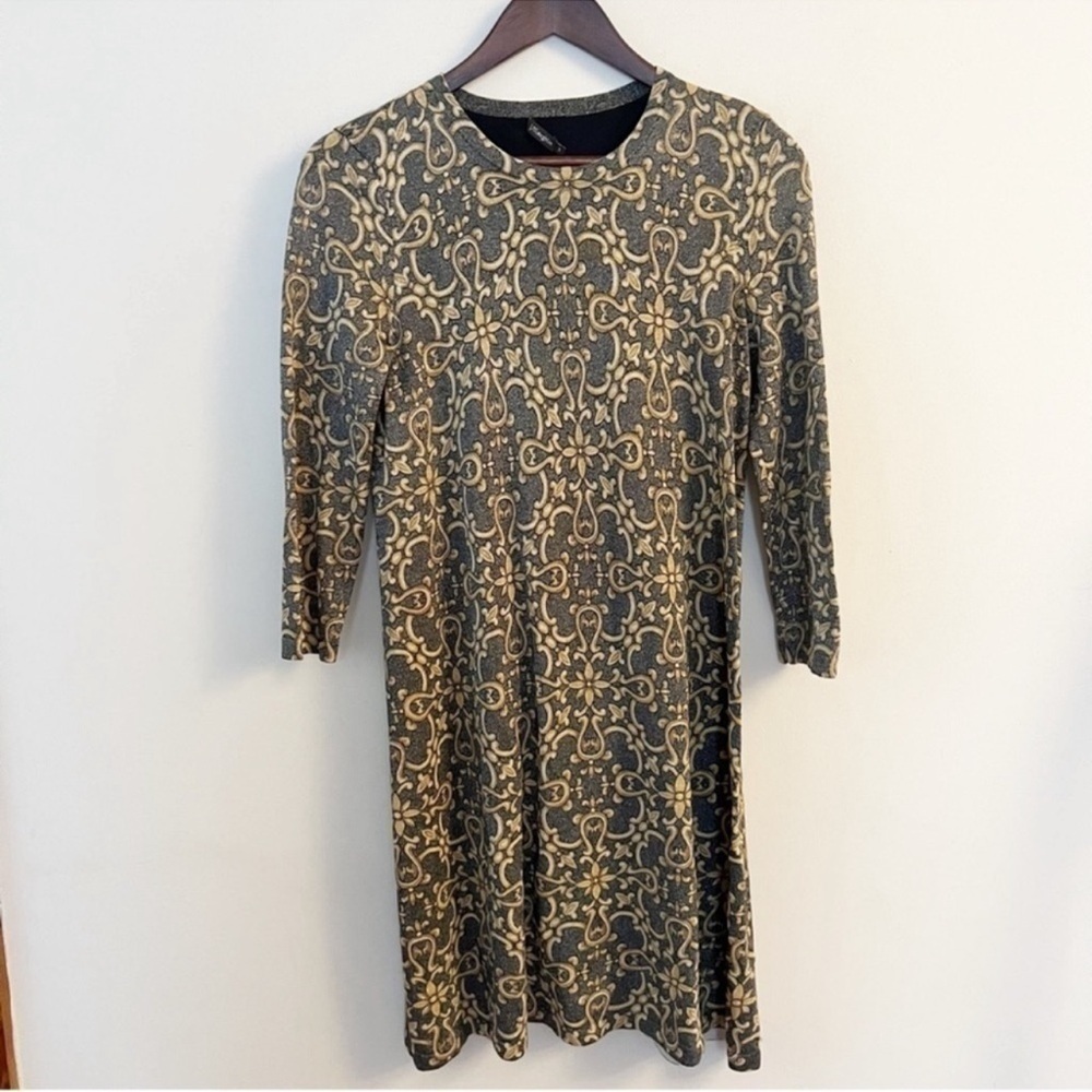 J.McLaughlin Dress Metallic Gold Gray Catalina Cloth Scroll Print Size Small